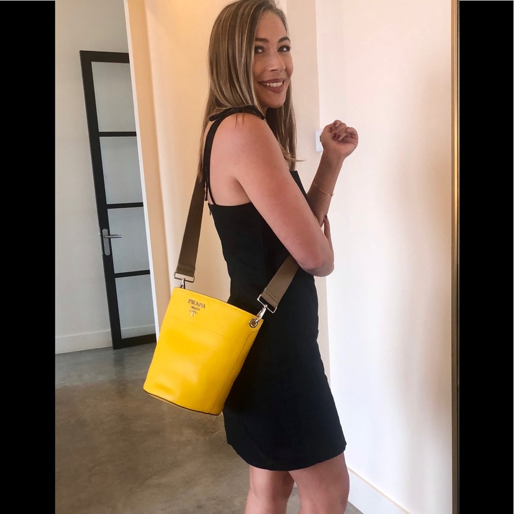 Prada Vitello Daino Yellow bucket Crossbody NWT